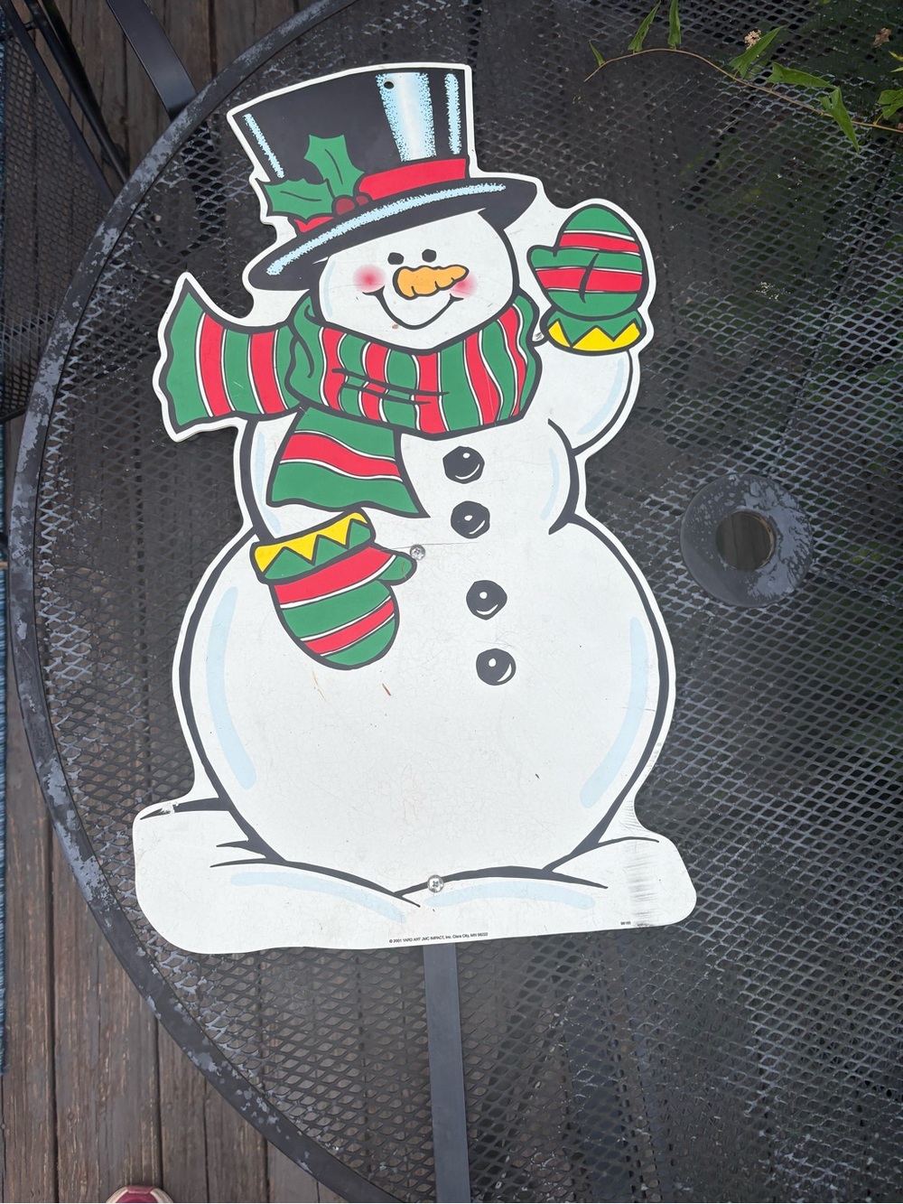 Festive Snowman Yard Stake - White Snowman with Red & Green Scarf